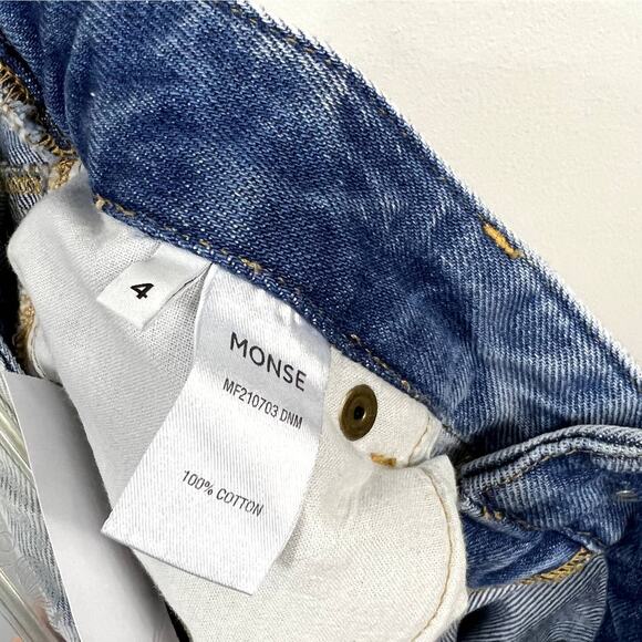 Monse Light Wash Distressed Patchwork High Rise Straight-Leg Jeans` - Picture 13 of 14